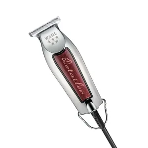 Wahl 5-Star Detailer Corded Trimmer with burgundy housing, adjustable T-Wide blade, and rotary motor, designed for precision detailing and crisp lines.