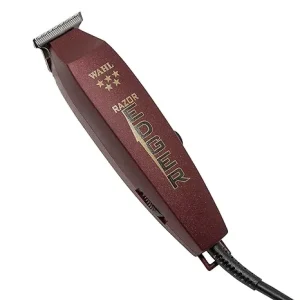 Wahl Razor Edger (model #08051) with burgundy housing, adjustable T-blade, and ergonomic design, ideal for precision detailing and crisp lines.