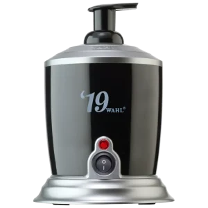Wahl Hot Lather Machine with sleek black design, providing warm, comforting lather for smooth, professional shaves in barbershops or salons.