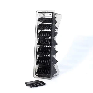 Wahl Clipper Guards in black, designed for precise and consistent cutting lengths. Includes 8 attachment combs for versatile trimming styles.