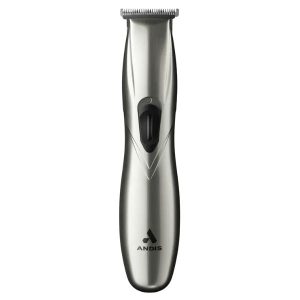 Andis Slimline Pro Li T-Blade Trimmer in chrome finish, featuring a lightweight, ergonomic design with a carbon-steel T-blade for precise trimming and detailing.
