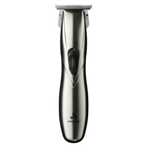Andis Slimline Pro GTX Trimmer with a slim, lightweight profile, featuring a wide GTX stainless-steel blade with deep tooth pattern for precise trimming and outlining.
