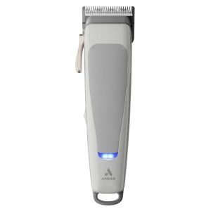Andis reVITE Grey Cordless Clipper with slim, lightweight composite housing, non-slip textured grip, and removable adjustable taper blade for professional haircuts and fades.