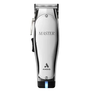 Andis Master Cordless Clipper with premium adjustable blade, sleek aluminum housing, and powerful lithium-ion battery for uninterrupted professional grooming.