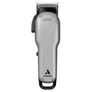 Andis Envy Cordless Li Adjustable Blade Clipper with ergonomic design, adjustable carbon-steel blade (000 to 1), and lithium-ion battery offering up to 2 hours of runtime.