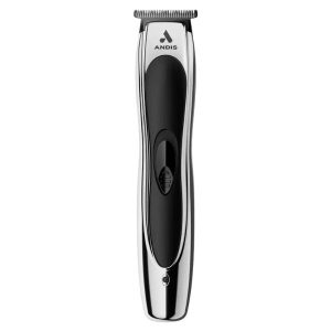 Andis Slimline 2 T-Blade Trimmer, an ultra-lightweight 4.5 oz cordless trimmer with stainless-steel T-blades, dual-voltage charger, and eight attachment combs for precise trimming and detailing.