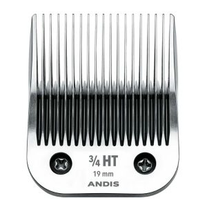 Andis UltraEdge Detachable Blade, Size 3/4HT (Item #63980), featuring carbonized steel construction, chrome finish for rust resistance, and compatibility with various Andis clipper models.