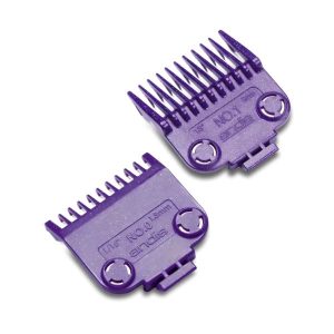 Andis Master Magnetic Comb Set Dual Pack (Model #01900) featuring sizes 0 (1/16") and 1 (1/8") with high-quality dual magnets, designed for secure and accurate clipper cutting on Andis Master models ML and MLC.