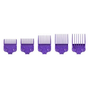Andis Master Dual Magnet Small 5-Comb Set (Model #560997) featuring sizes 0 to 4 with high-quality dual magnets, designed for secure and accurate clipper cutting on Andis models MBA, MC-2, ML, PM-1, and PM-4.