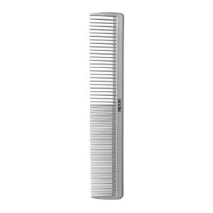 Andis Cutting Comb (Model #12410) featuring a classic design with wide teeth for low-tension cutting and fine teeth for precision control, in a medium gray color to enhance hair visibility during styling.